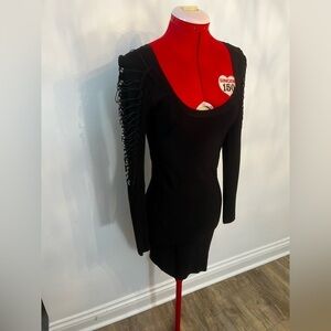 Marciano Black Dress With Metallic Sleeve Accents/Banding Patterns
US Size M